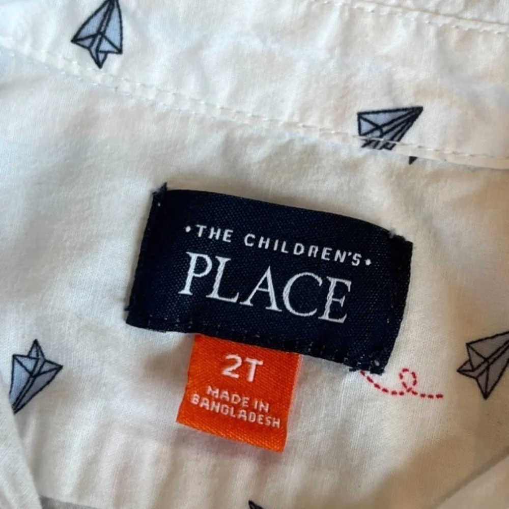 The Children's Place Toddler Boy Size 2T White Button Down Shirt Cotton